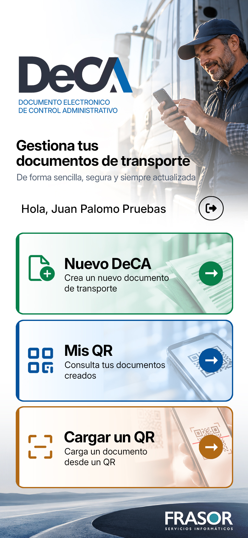 Pantalla de inicio de la aplicación DeCA